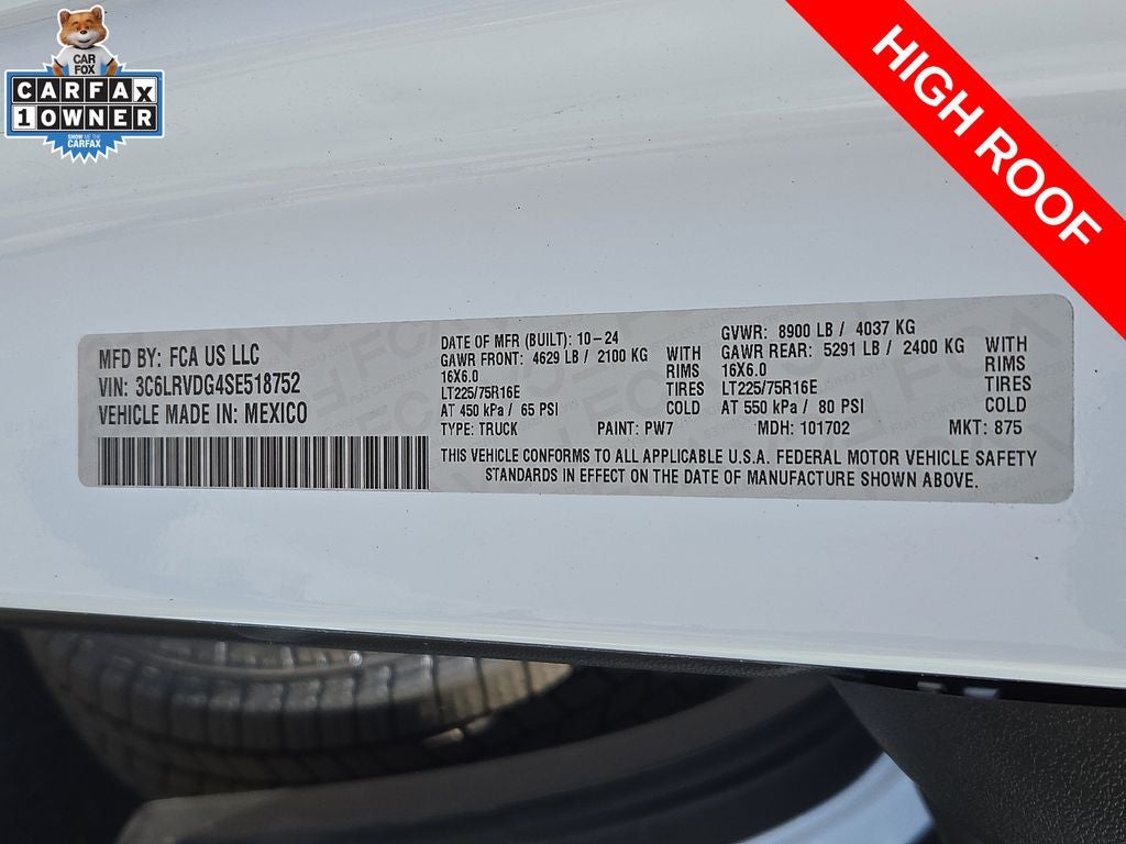 2025 RAM ProMaster 2500 Cargo Van Tradesman High Roof 159' WB w/Pass Seat