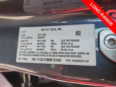 2022 Tesla Model 3 Long Range Dual Motor All-Wheel Drive