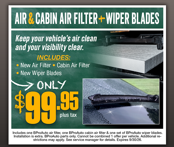 Air & Cabin Air Filter + Wiper Blades
